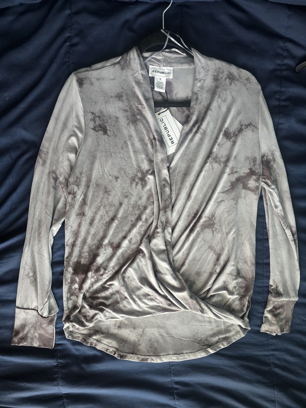 For The Republic Women's Long-Sleeve Tie-Dye Wrap Top in Gray and Brown